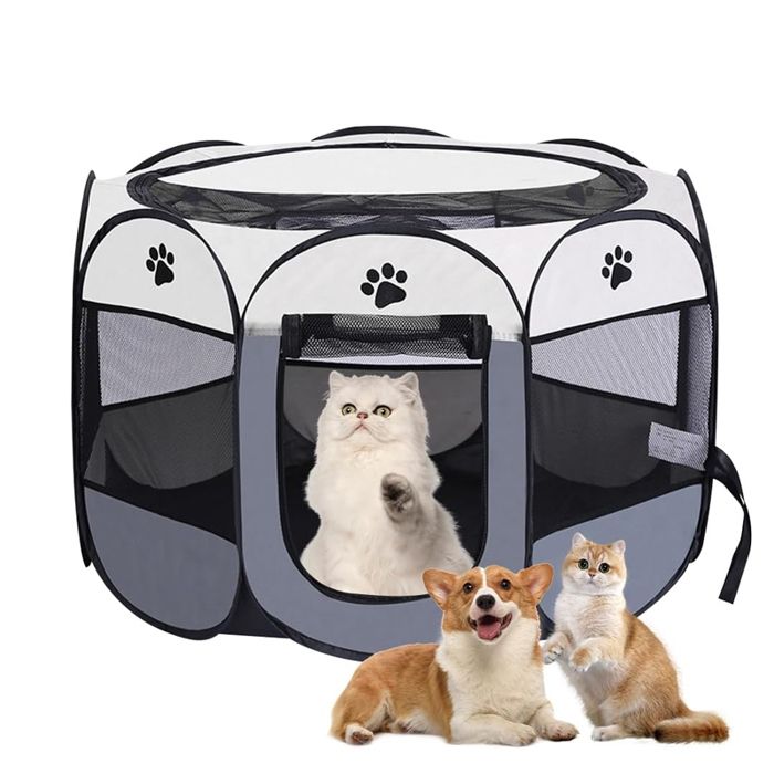 Parc Pliable pour Chien 73×73×43cm – Enclos Intérieur pour Chiots Chats Lapins (Gris) .