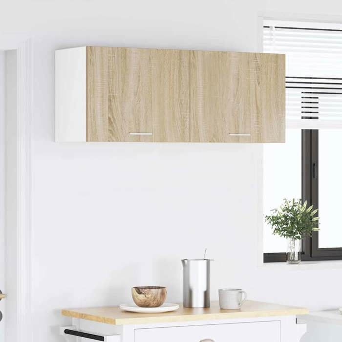 Décoratif - Meuble haut - Armoire suspendue de cuisine - Armoire polyvalente - 2 pcs Chêne Sonoma et Blanc 50x31x40cm con3160813