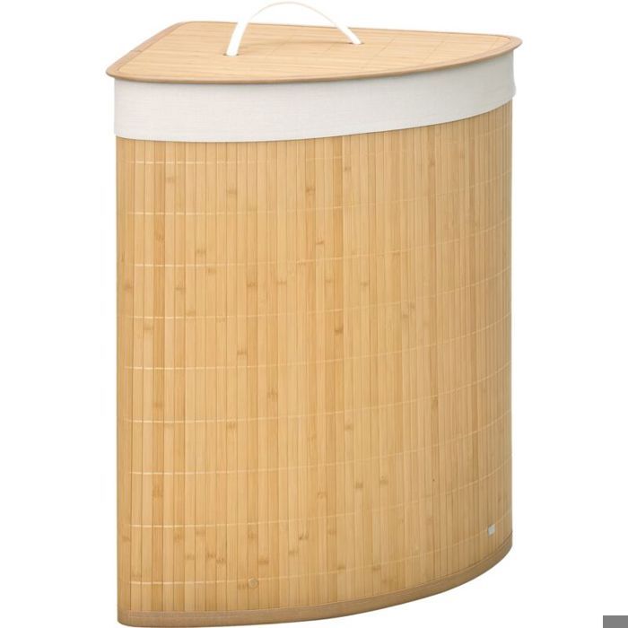 Panier à linge de 55 L avec couvercle poignée et sac à linge amovible pour salle de bain en bambou naturel.