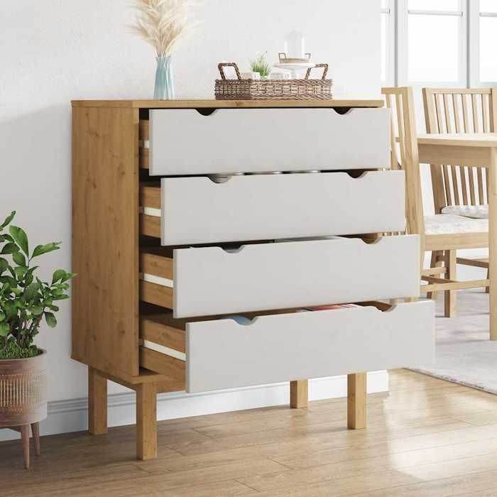 (10007)Moderne Commode OTTA Marron et blanc 765x395x90 cm Bois de pin massif poid:21.2 kg