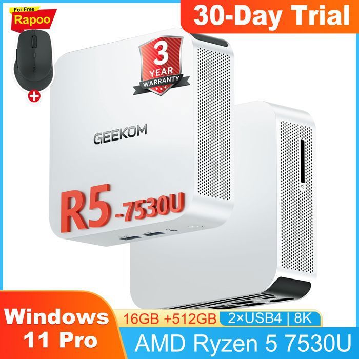 Mini PC GEEKOM A5 Pro AMD Ryzen 5 SSD Radeon Windows 11 Pro - vue 2