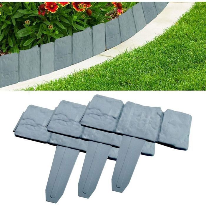 20 Pcs Bordure De Jardin Bordure De Pelouse De Jardin Bordure De Clôture Bordure De Pelouse De Jardin En Plastique Gris Femeo