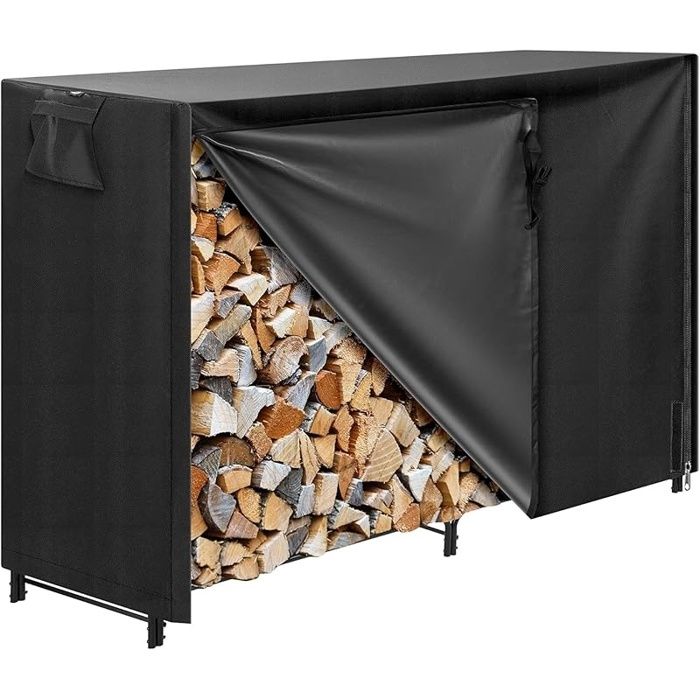 Étagère pour Bois de Cheminée avec Housse Anthracite 153×123×35cm Support Bûches Chauffage Robuste Réglable Imperméable Intérieur