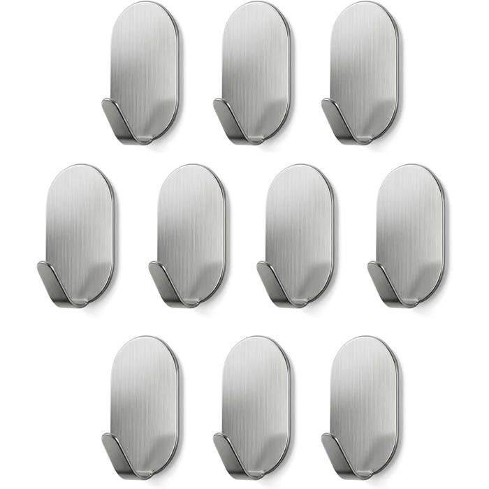 Lot de 10 crochets muraux auto-adhésifs en acier inoxydable très résistants sans clous crochets adhésifs extra forts pour cuisine