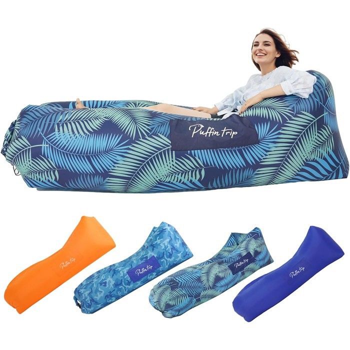 Transat canapé gonflable portable imperméable sans pompe coussin d’air polyester 210T 86x71x50 cm capacité 200 kg pour plage