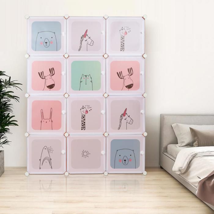 MIPAN.Armoire Pour Enfants - Armoire En Plastique - Avec Étagères De Rangement Armoire De Chambre 12 Cubes - 140x105x35cm - Rose