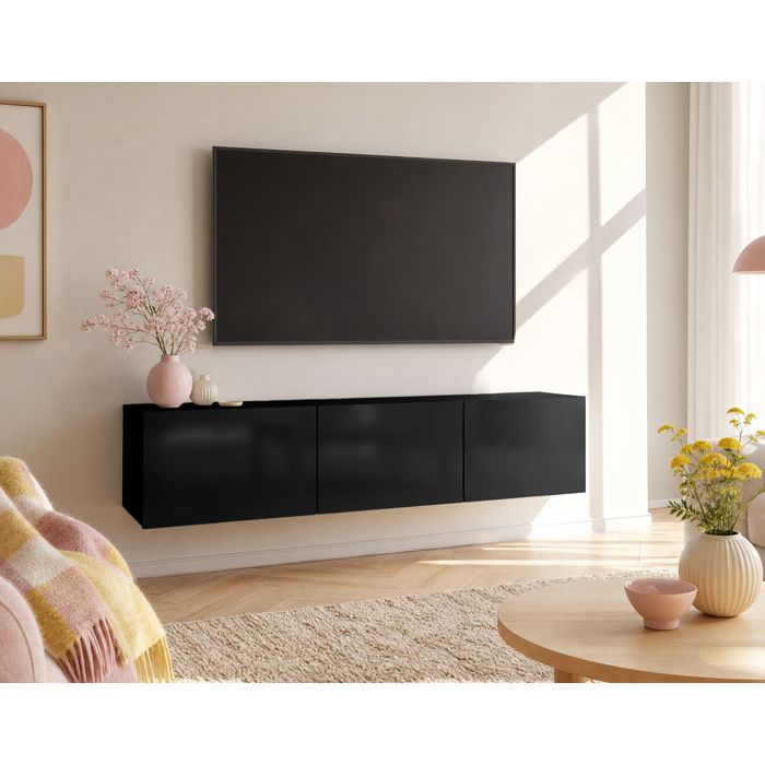 Alix - meuble tv modulable 150 cm - 3 portes - Noir Alix - meuble tv modulable 150 cm - 3 portes - Noir