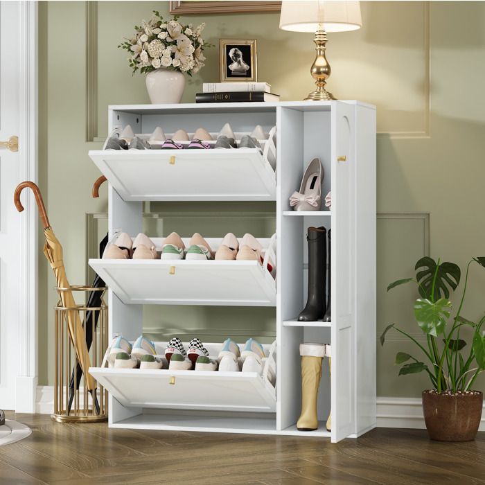 VUENOR Meuble à chaussures 90x25x114 cm blanc - 3 abattants 1 porte anti-basculement