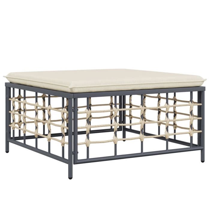 Siège de balcon - HAOSHOP - Tabouret de jardin avec coussin beige résine tressée&01_64228