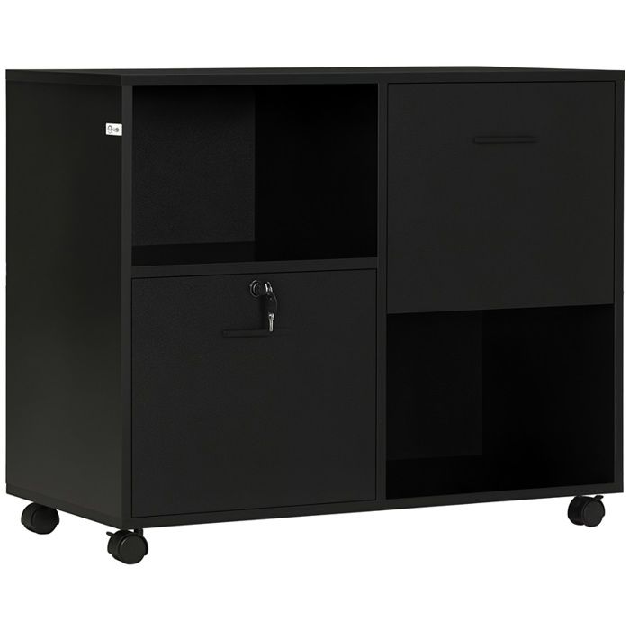 Classeur bureau 2 tiroirs étagères roulettes verrouillables noir 80x40x66cm