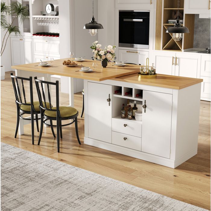 Buffet bas extensible 120-180 cm avec rangement 2 portes 2 tiroirs MDF blanc et naturel moderne TYNQER