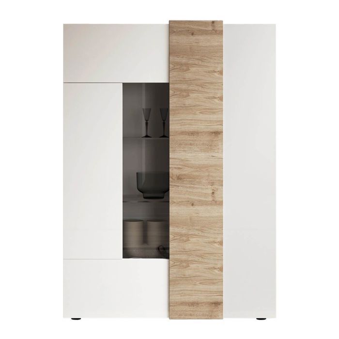 VESUVIO BLANC - Vitrine 2 Portes Laqué Blanc et Aspect Bois Finition Cadiz VESUVIO BLANC - Vitrine 2 Portes Laqué Blanc et Aspect Bois Finition Cadiz