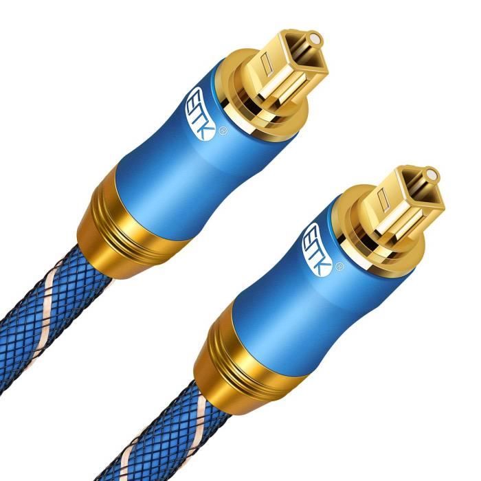 Câble Audio Optique Toslink (SPDIF) Numérique - 4.5 Mètres, Connecteurs M/M Plaqués Or - Pour TV, Barre De Son, Ampli Home Cinema