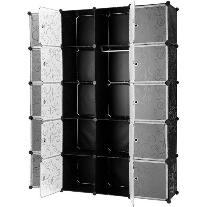 Armoire Penderie 20 Cubes Plastique Meuble de Rangement avec Portes - Noir  - Style Classique - Grande Capacité - Cdiscount Maison