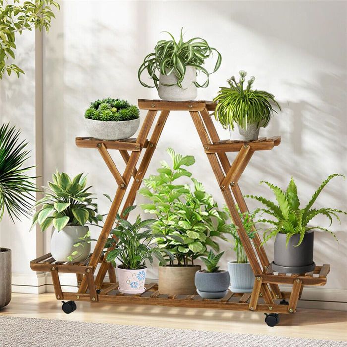 Porte Plante - UNHO - Étagère en Bois à Roulette - Décoratif - Pour Maison et Jardin - Universel