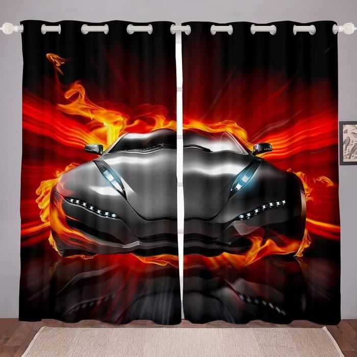 Rideau Occultant Thermiques 3D Voiture De Course De Dessin Animé Rouge Motif Lot De 2 Rideaux À
