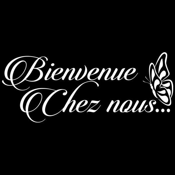 Sticker Citation Papillon Bienvenue Chez Nous 15x37 Cm Blanc Tex055 Cdiscount Maison