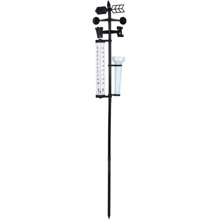 Station Météo 3 En 1 Jardin - Girouette, Thermomètre, Pluviomètre - Décoration Fonctionnelle, Hauteur 140 Cm - 3