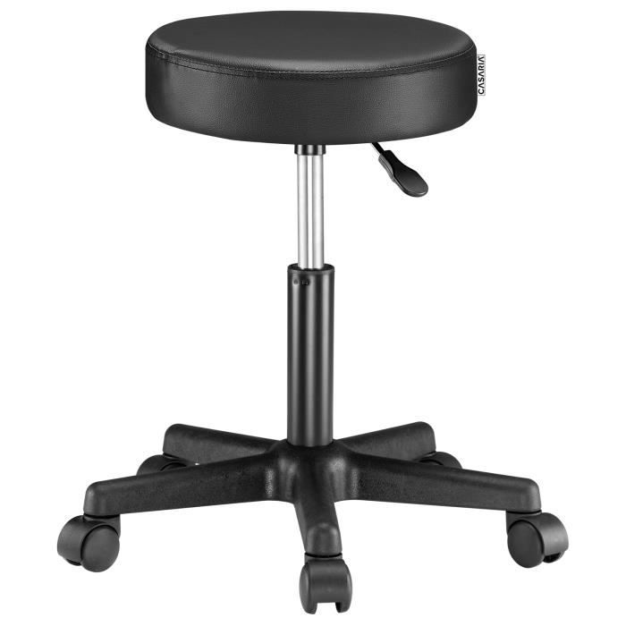 casaria® tabouret de bureau noir pivotant 360° hauteur réglable 46-60 cm avec roulettes siège rembourrage 10 cm
