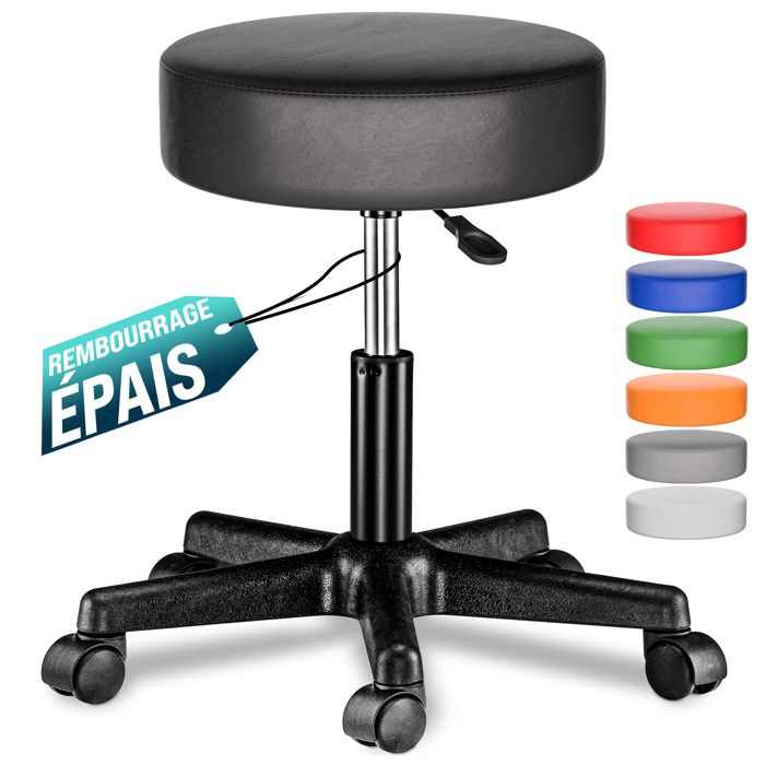 casaria® tabouret de bureau noir pivotant 360° hauteur réglable 46-60 cm avec roulettes siège rembourrage 10 cm