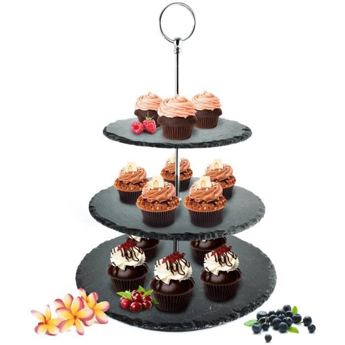 Presentoir A Gateau 3 Etages O 30 Cm En Ardoise194 Cdiscount Maison