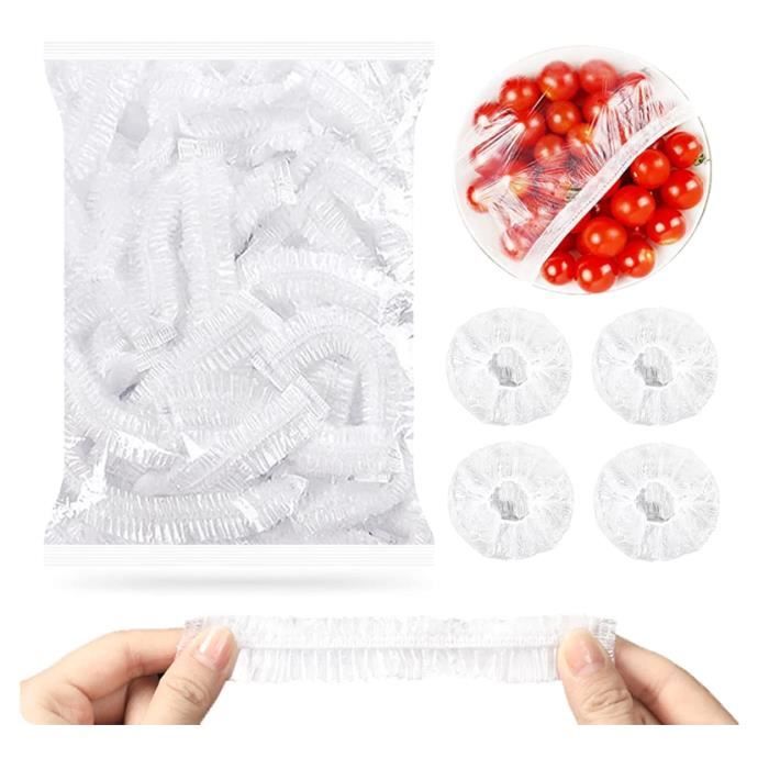 300 Pièces Charlotte Alimentaire Reutilisable Film Alimentaire avec Élastiqués Conservation Frais des Aliments Fruits Universel