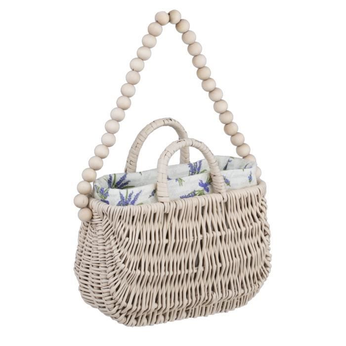Sac à main en osier tressé beige pour femme — 30 x 16 cm (H20/29 cm) — Cadeau idéal