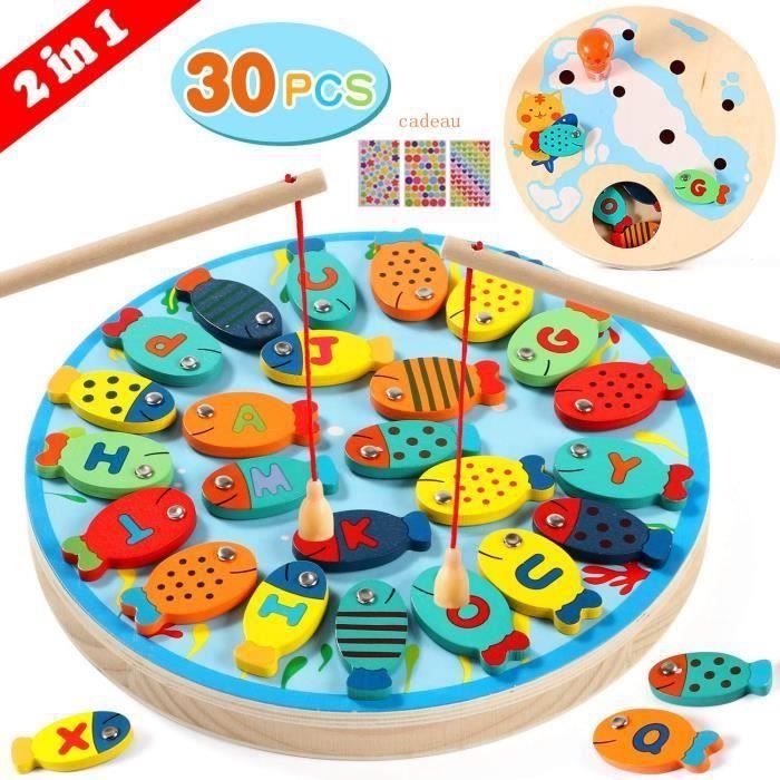 Namvo 10 pièces Canne à pêche magnétique en Bois Canne à pêche magnétique Jeu de pêche magnétique en Bois, adapté aux Filles et garçons d'âge préscolaire