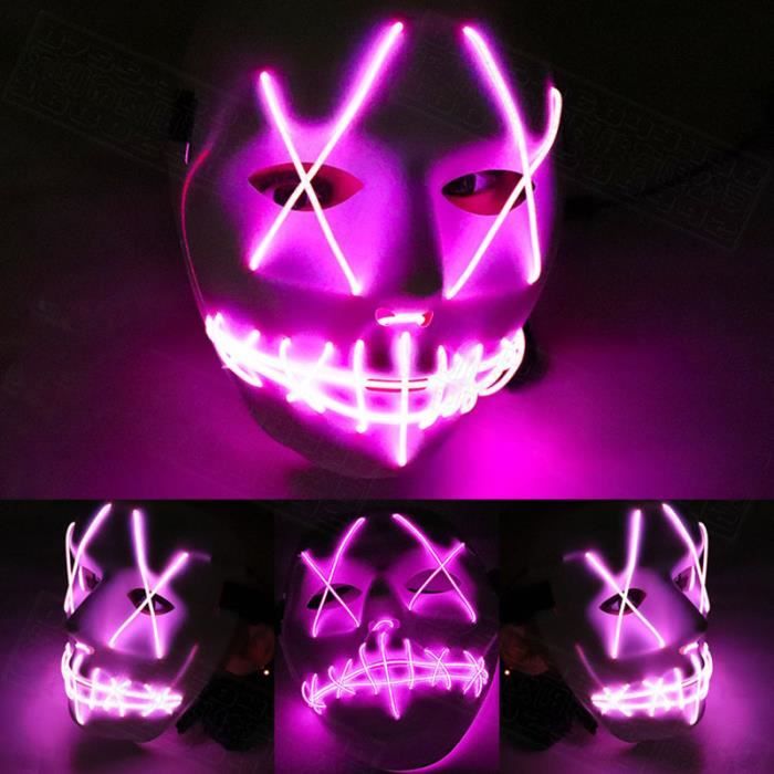 Masque Halloween LED Purge Effrayant - Lumière EL, 4 Modes, Réglable, Pour Fête, Cosplay, Festival