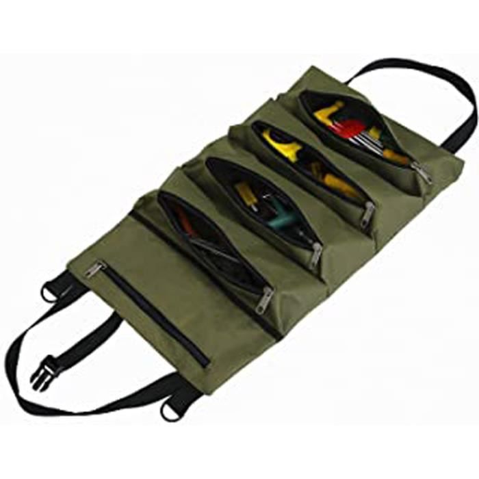 sac à outils compact avec 5 poches à fermeture éclair pour voiture multi-usages Sac à outils enroulable en toile moto 