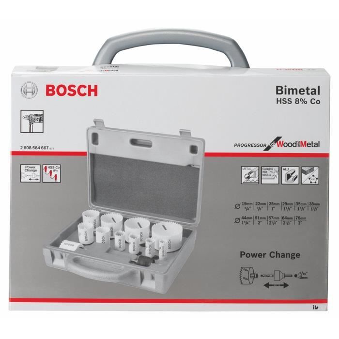 Bosch 2608584667 Coffret scie cloche 14 pièces 19; 22; 25; 29; 35; 38; 44;  51; 57; 64; 76 mm - Cdiscount Bricolage