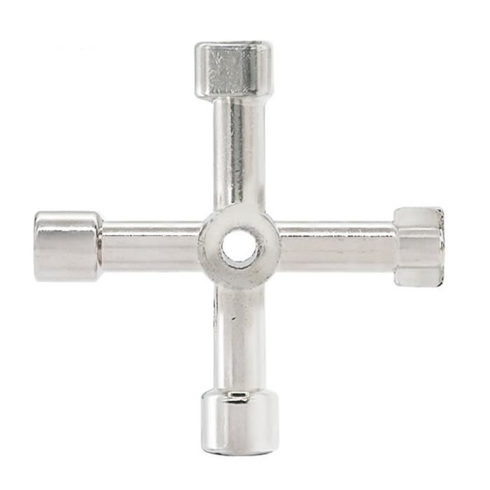 Outil d'arrêt de l'eau poignée en T clé robuste pour compteur d'eau en acier inoxydable multifonction avec outil à 4 voies pour valves (bleu