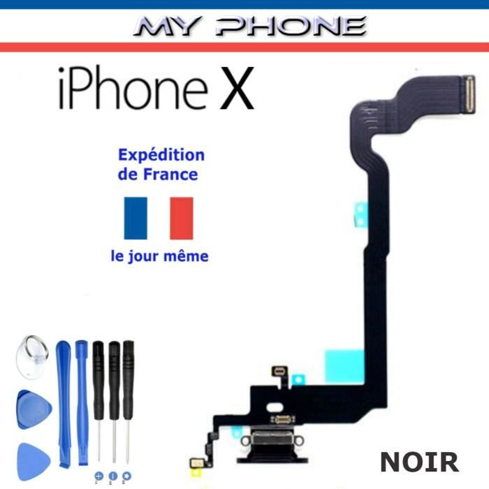 ***Connecteur de CHARGE pour APPLE IPHONE X - 10 NOIR + Microphone Dock Port micro USB Nappe Flex + Kit 8 outils