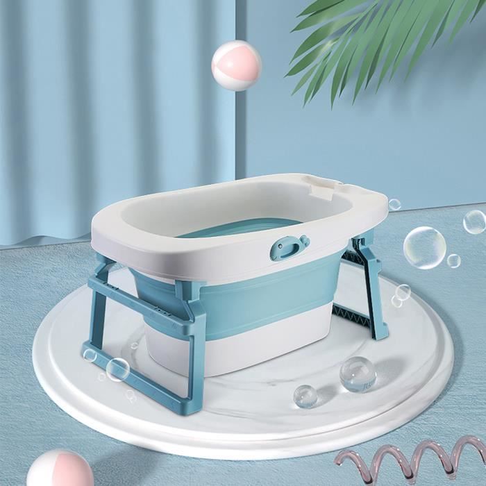 Baignoire Pliable Bébé 0-4 Ans Verte - Baignoire Voyage Portable Avec Jouets, Drain Et Support 70x75x25cm