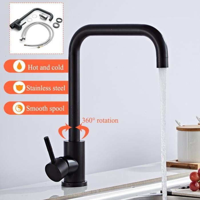 Robinet d'évier à 360 ° Robinet de cuisine Lavabo à poignée unique Noir mat Robinet d'évier à 360 ° Robinet de cuisine Lavabo à poignée unique Noir mat
