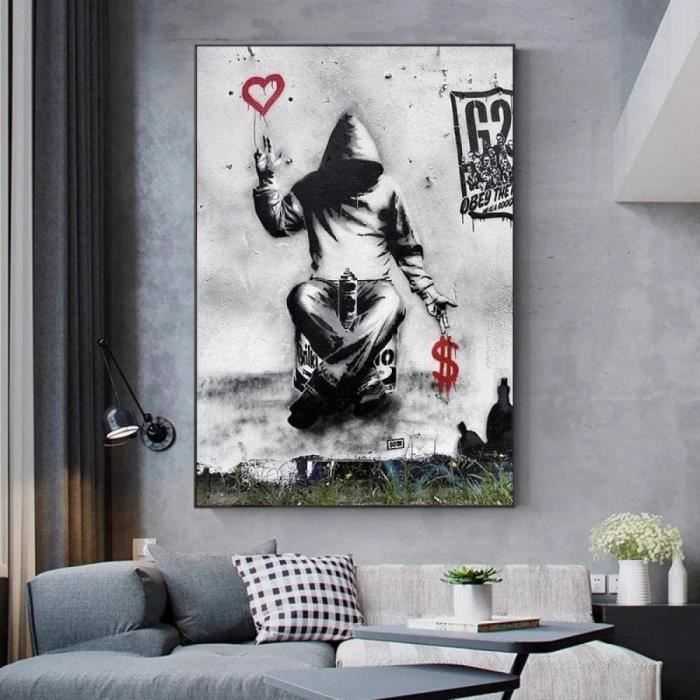 Qzroom Banksy Toile Amour Sur Argent Graffiti Street Art Toile Impression Affiches Et Impressions Murales Photos Dart Pour S 9326 Cdiscount Maison