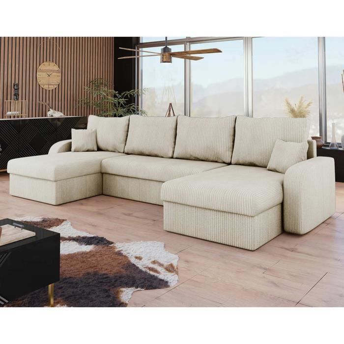 Canapé d'angle 7 places Beige Velours Moderne Confort Promotion