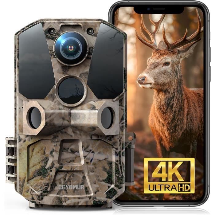 CEYOMUR Caméra de Chasse 30MP 1296P WiFi Étanche IP66 avec Angle de Détection 120° Vision Nocturne pour Surveillance de la Faune