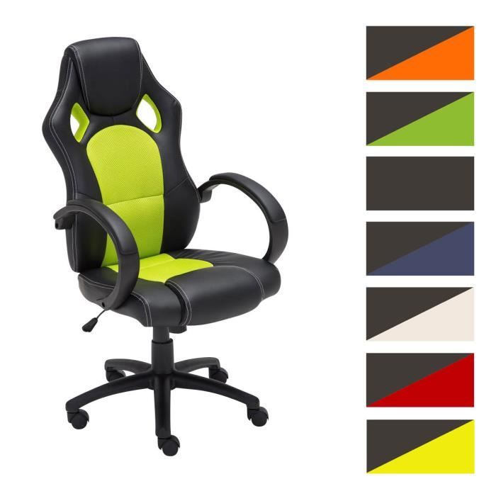 clp chaise bureau racing gamer fire en similicuir avec hauteur réglable et pivotant, noir / vert