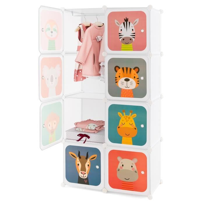 Étagère Enfant 9 Boîtes De Rangement Avec Armoire - Motif Océan Fuchsia, Meuble Stockage Bibliothèque 80x90x30 Cm