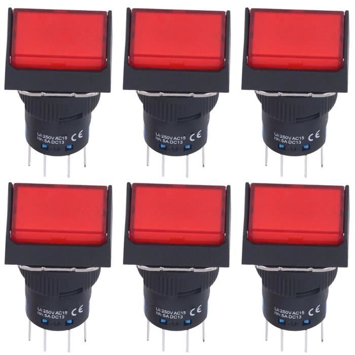 Interrupteur Bouton Poussoir Carré 17x17mm LED 5 Broches 12V - Neuf