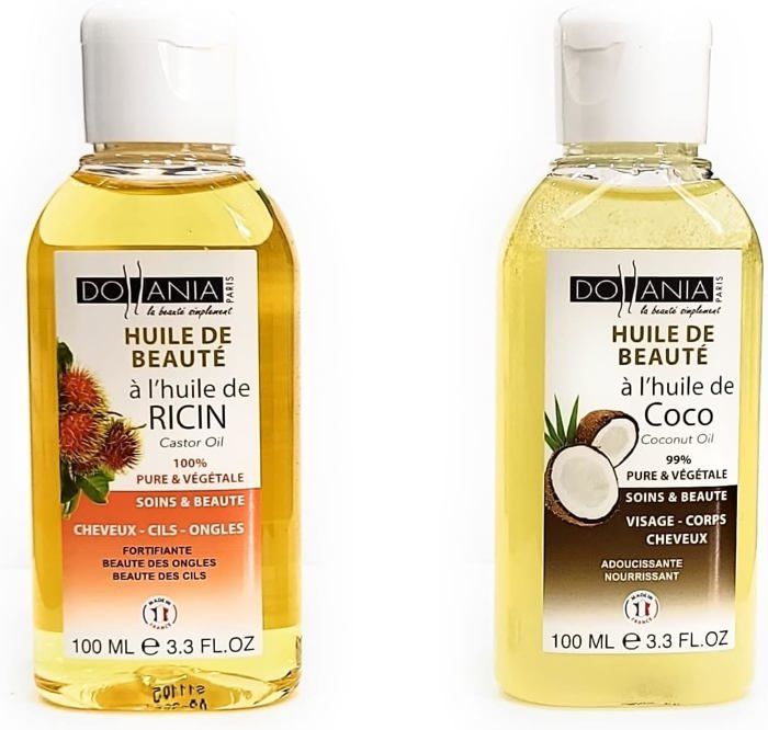 Dollania Huile de Ricin + Huile de Coco Pour Cheveux Ongles Visage Lèvres Corps Accélère la