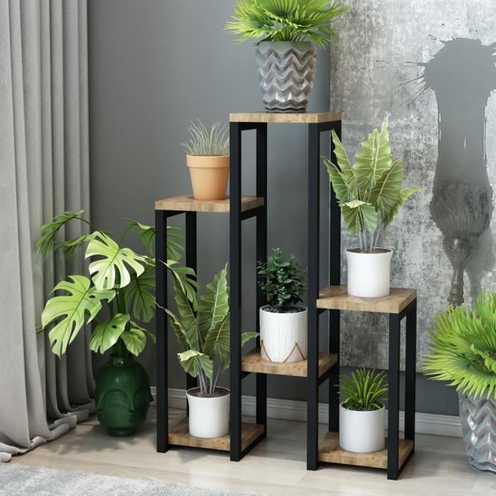 tagre  plantes Rosenholm 6 tagres 78,5 x 56 x 20 cm noir effet bois -  Cdiscount Maison