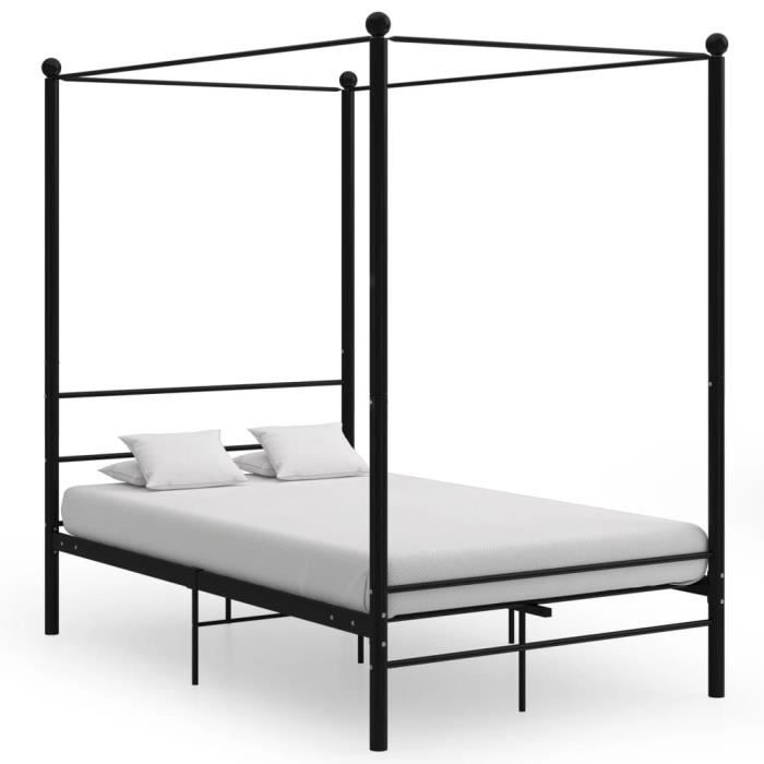 famirosa cadre de lit à baldaquin noir métal 120x200 cm -057