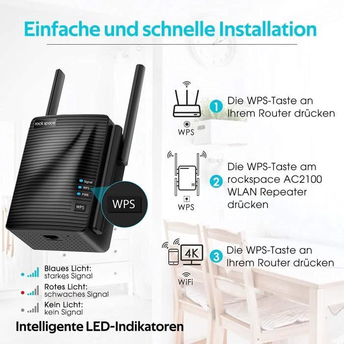 Répéteur WiFi Puissant, 1200Mbps Amplificateur Dual Bande 5GHz-2,4GHz Range Extender Avec Port