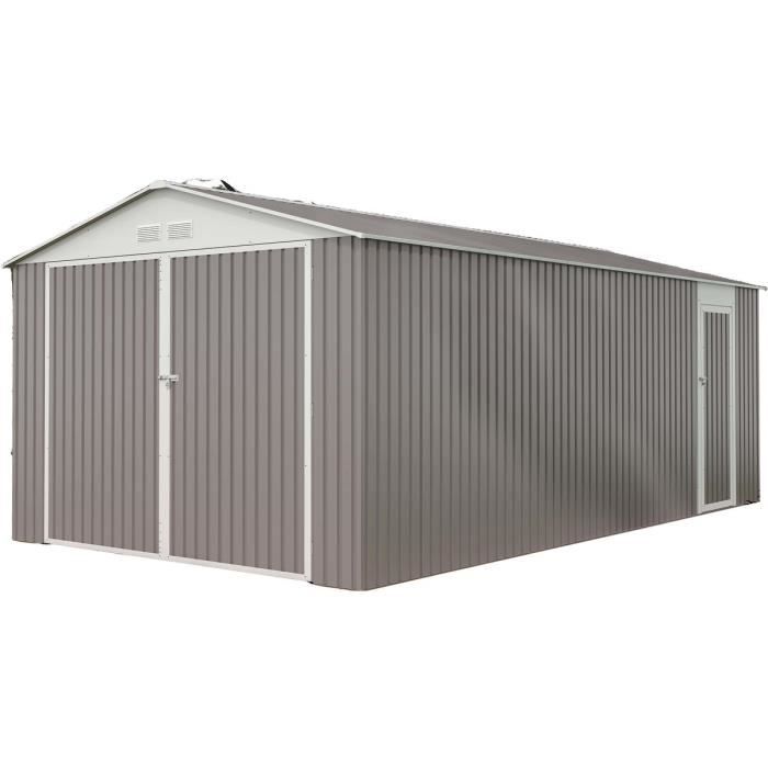 Garage métal porte battante - HABITAT ET JARDIN - Nevada - 18,56 m² - Gris - 2 ans de garantie