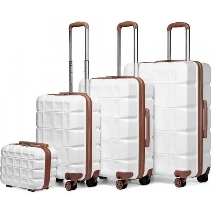 Kono Set de 4 Valise Rigide ABS Valise de Voyage (54cm/62cm/72cm) à roulettes et Serrure TSA et Trousse de Toilette, Blanc