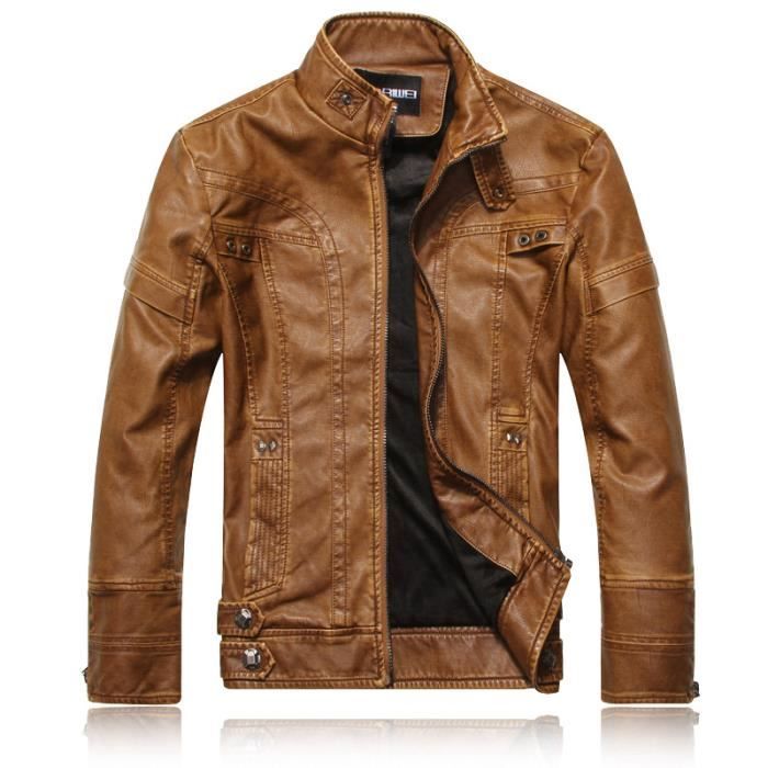 VESTE POUR HOMME PU COL MAO HIVER MOTARD A LA MODE VTEMENT MASCULIN noir 8805 Jaune
