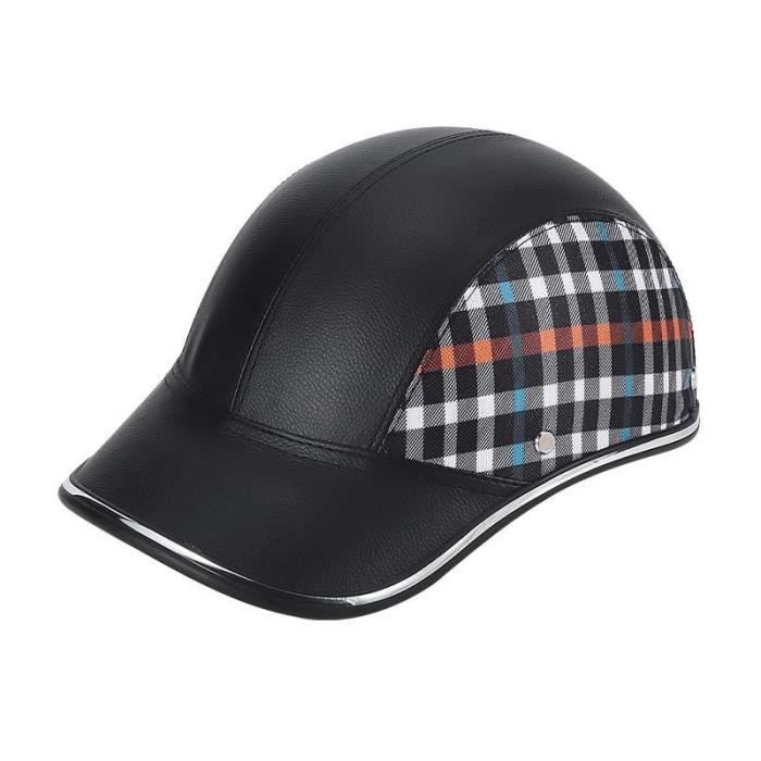 Casque de moto pour femmes et hommesdemi-casque ouvert au visageéquipement de véloScootercasquette de Baseball- black plaid