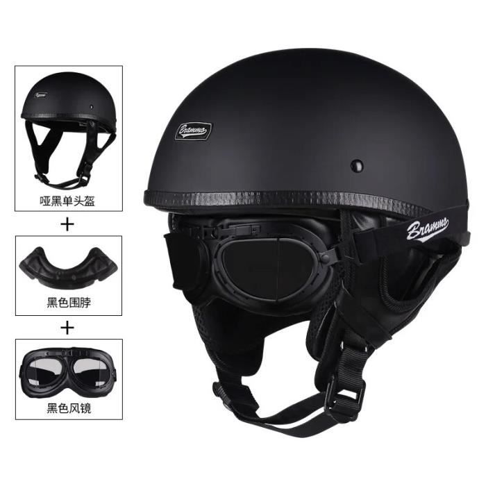 Demi-casque Moto Rétro - Casque Bol Ouvert, ABS, Intérieur Respirant, Boucle Rapide, Pour Moto, Scooter, Vélo